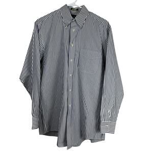 Club Room Top Mens 15 1/2 33 Blue White Striped Oxford Single Needle Dress Shirt